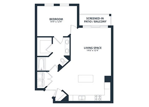Floor plan for 1 bed, 1 bath, 812 sqft